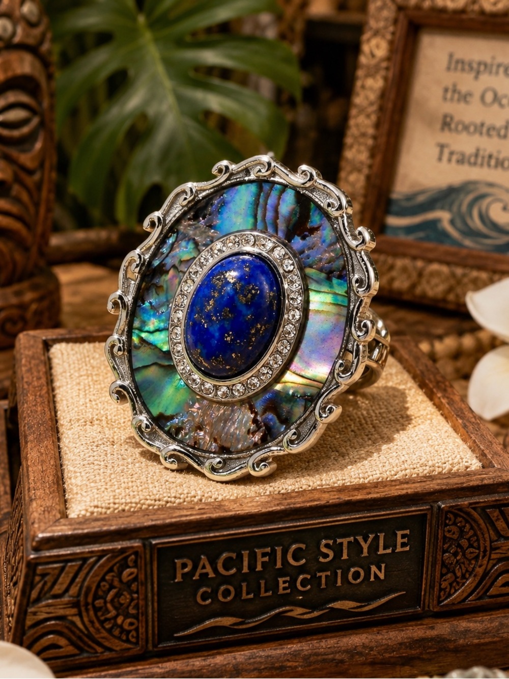 Pacific Heritage Collection Abalone and Lapis Lazuli Large Ring in size 9